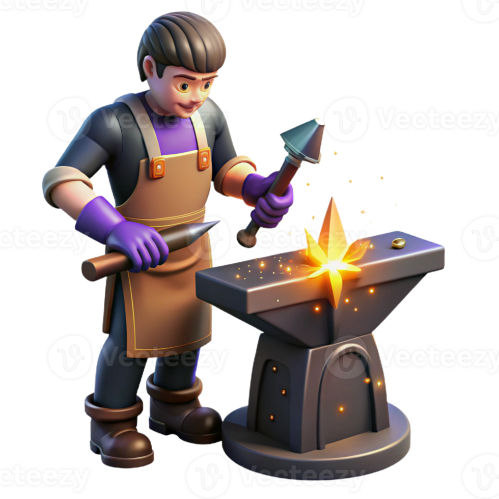 stunning minimalist Blacksmith 3D Illustration Crafting a Star detailed png