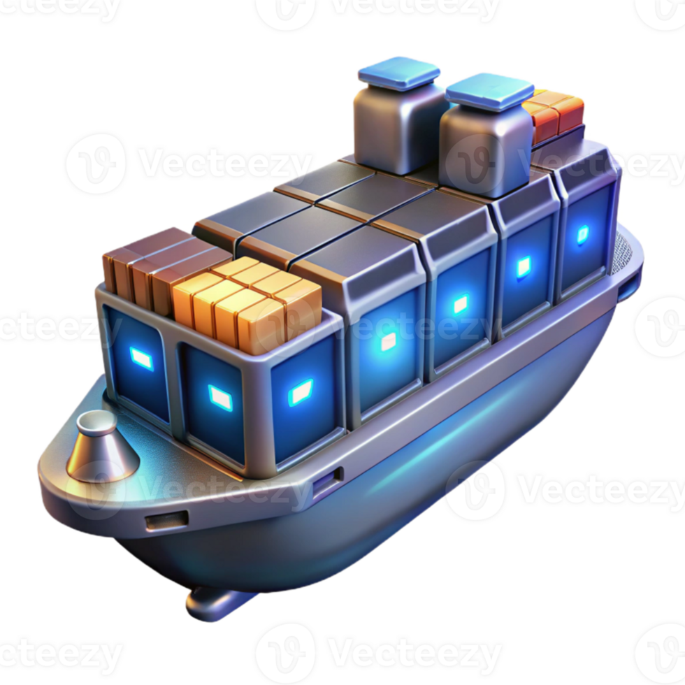 serene modern Futuristic Cargo Ship 3D Render detailed png