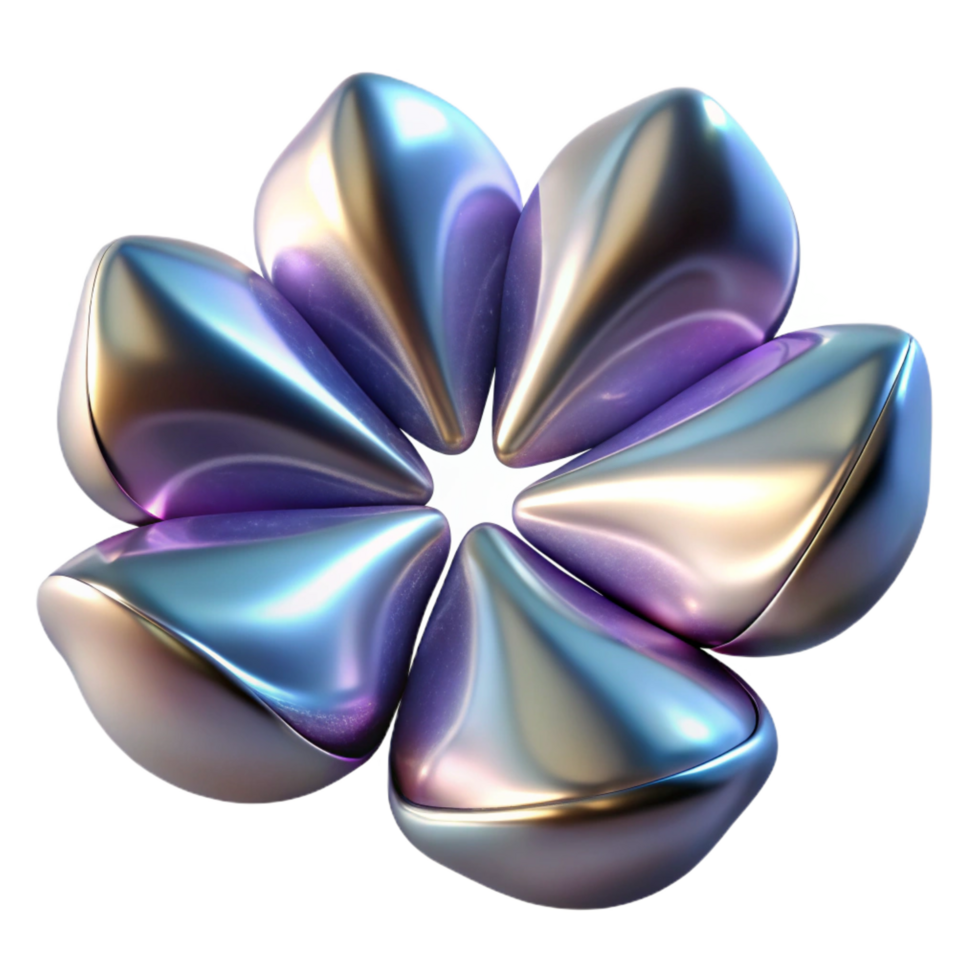 serene contemporary Abstract Metallic Flower 3D Render of Iridescent Petals professional png