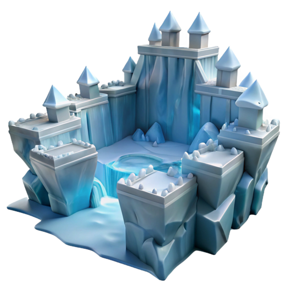 elegant traditional Frozen Castle 3D Model of an Ice Fortress 4K png