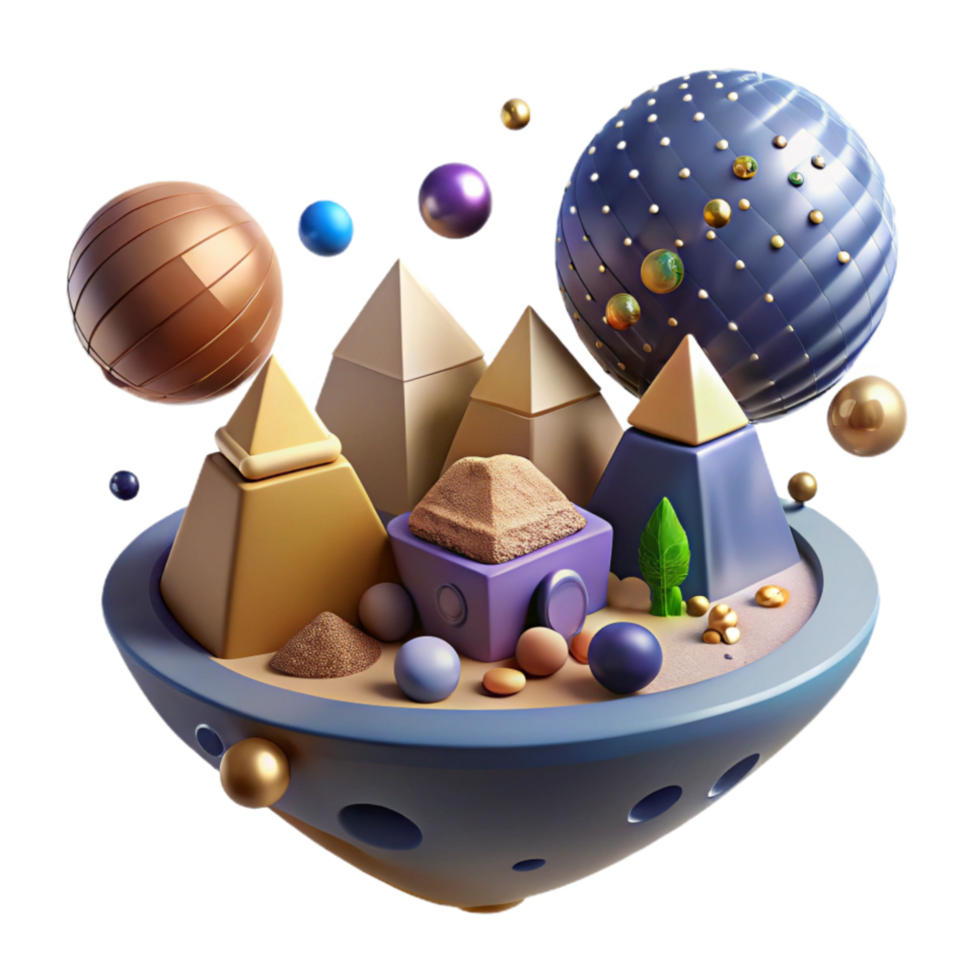 vibrant artistic Abstract 3D Render Geometric Shapes and Spheres high resolution png