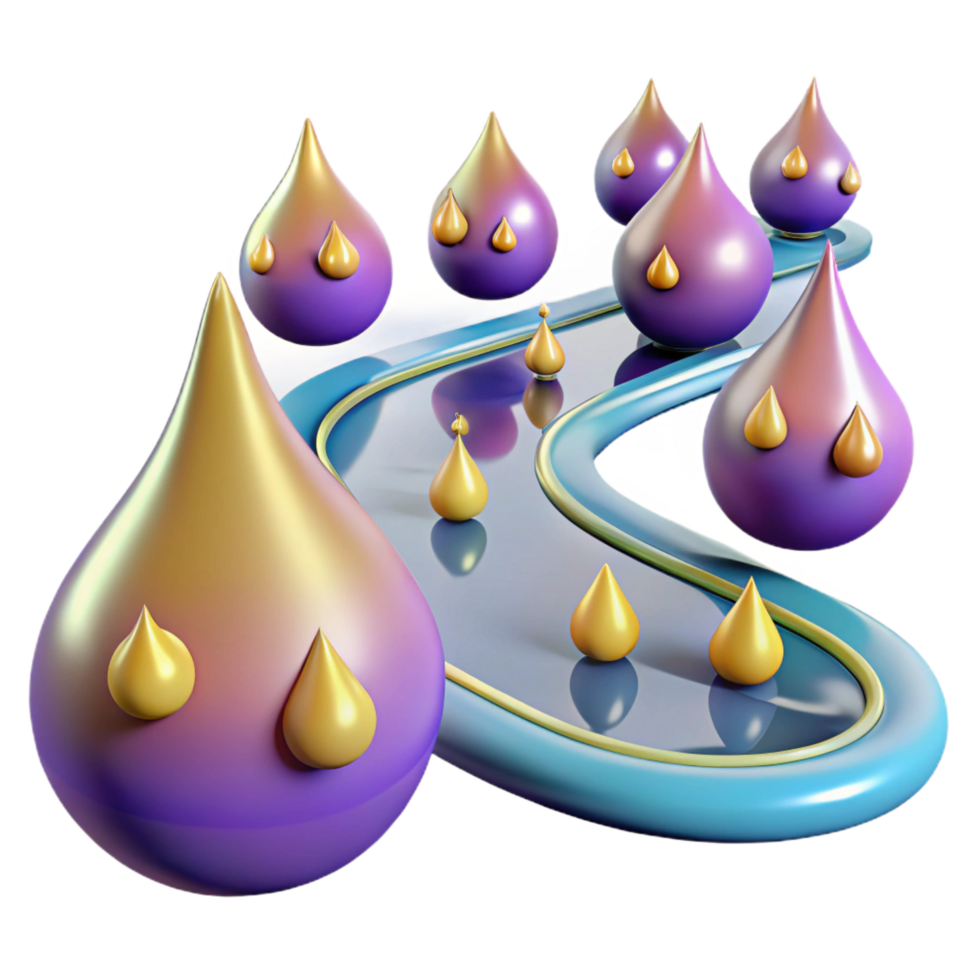 beautiful minimalist Abstract 3D Rendering Colorful Droplets Flowing on a Path exclusive png