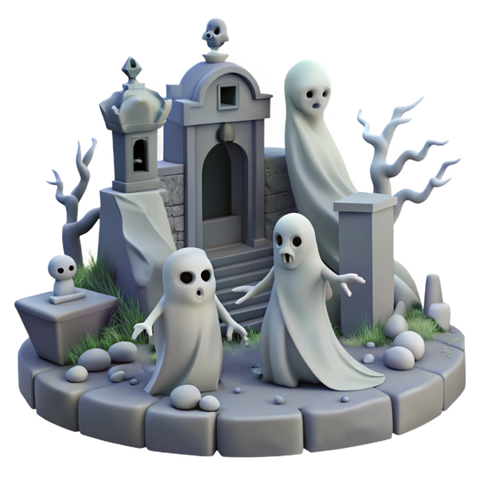 wonderful traditional Spooky Ghosts Haunted Crypt Halloween Scene high resolution png