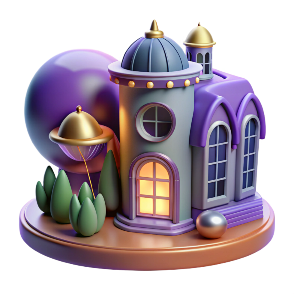 impressive contemporary Enchanted 3D House Fantasy Architecture, Magical Dome, Illuminated Windows genuine png