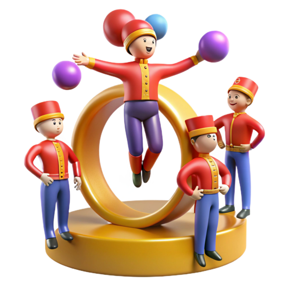 stunning traditional 3D Animated Circus Characters Jumping Through Ring high resolution png