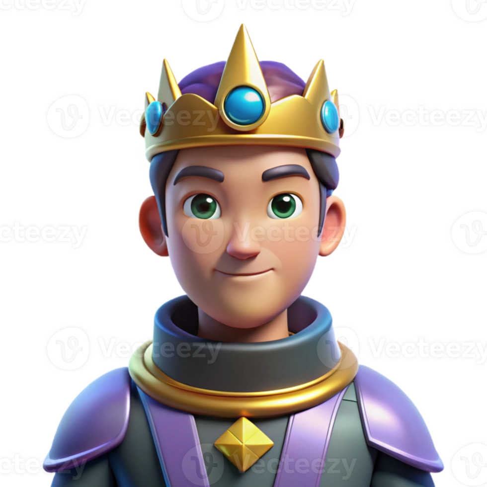 vibrant classic 3D Render Young King Cartoon Illustration 4K png