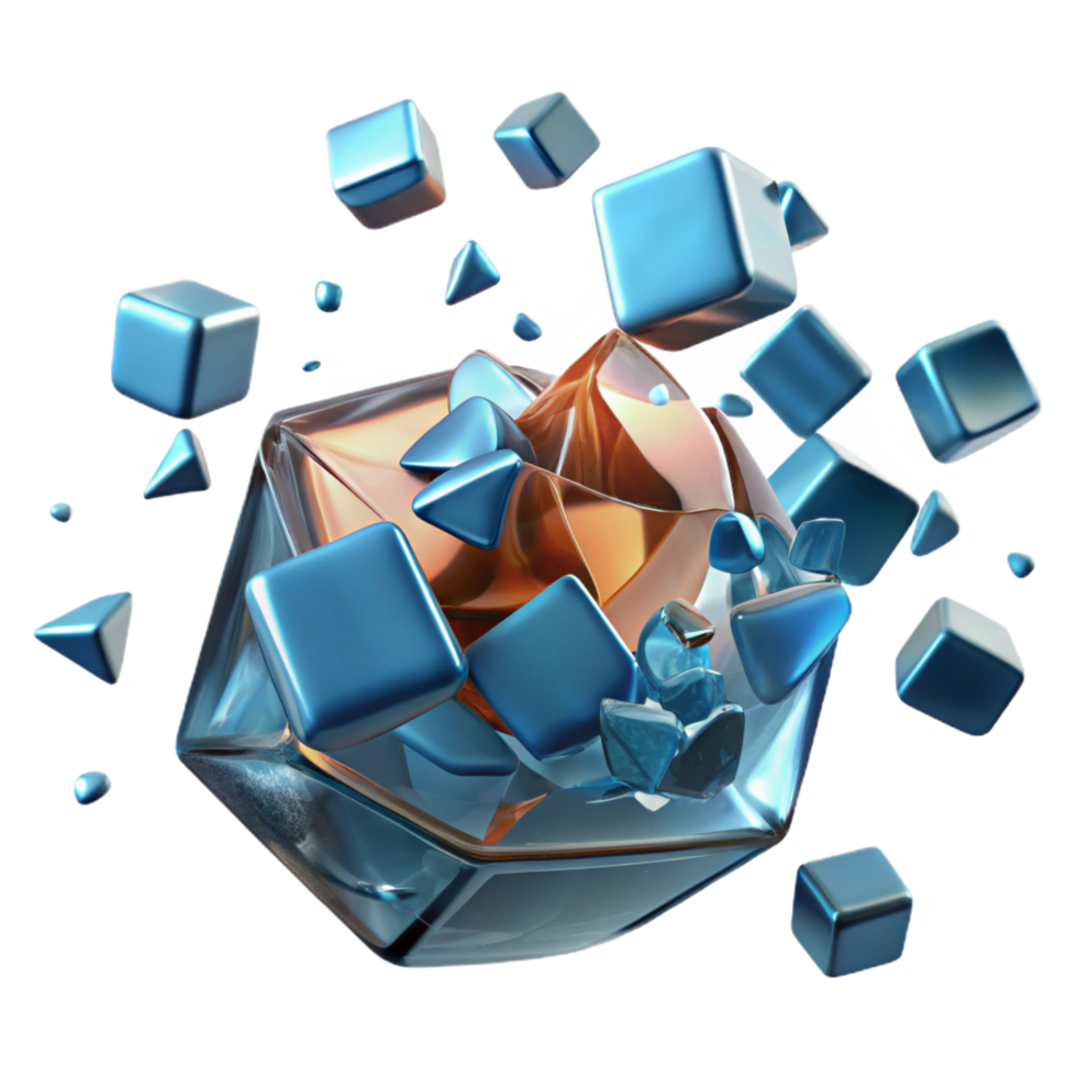 beautiful traditional Abstract 3D Render Exploding Geometric Shapes premium png