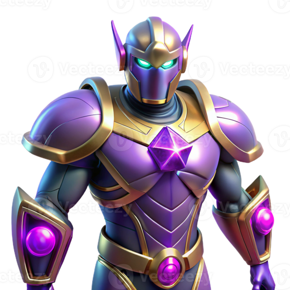 stunning abstract 3D Render Purple Gold Robot Illustration high resolution png