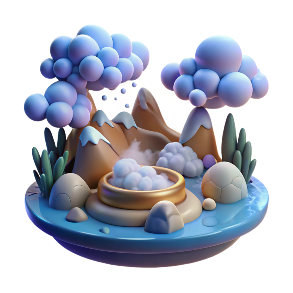 magnificent modern Serene Mountain Hot Spring 3D Render genuine png