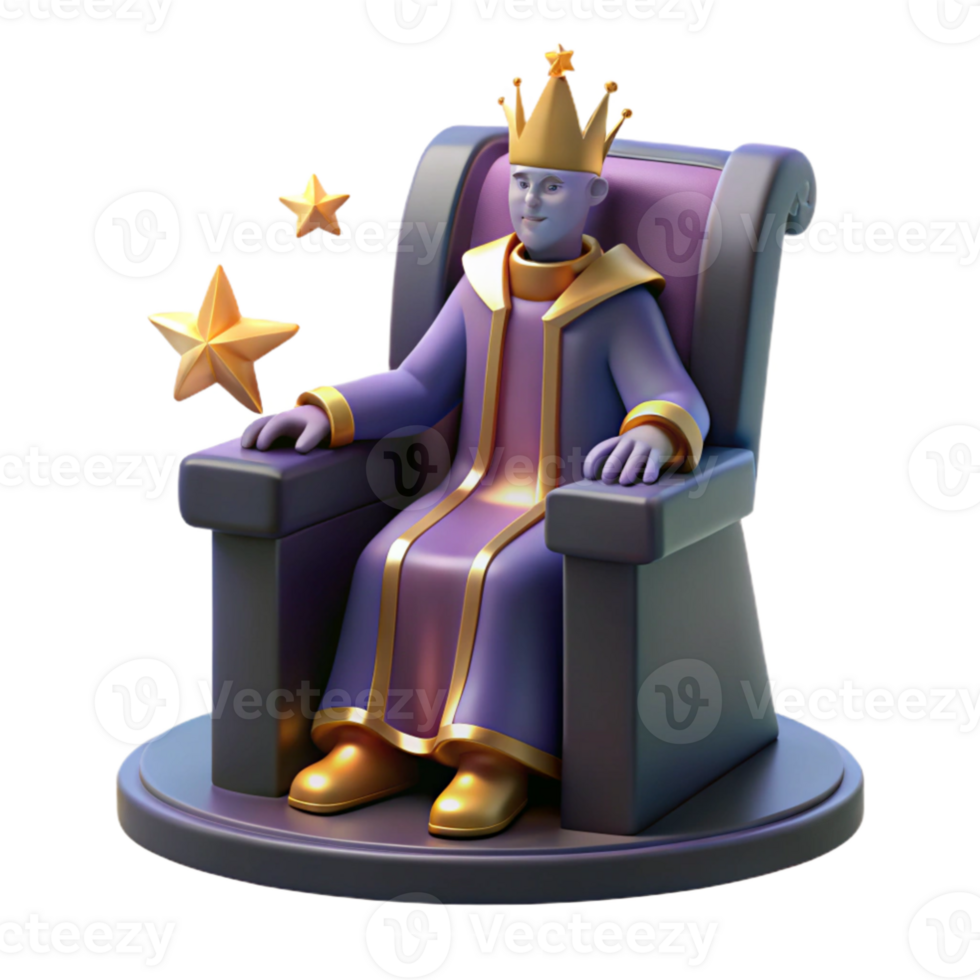 extraordinary minimalist 3D Render King on Throne genuine png