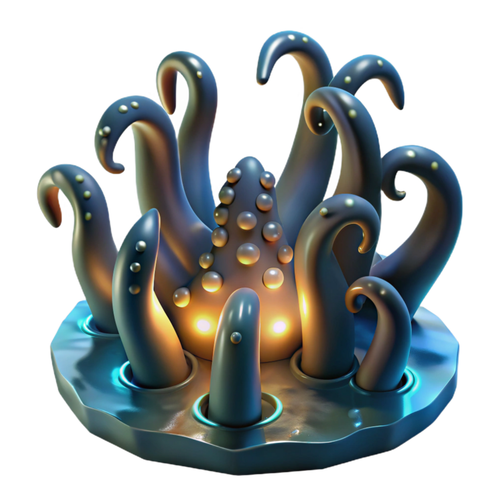 dramatic contemporary Glowing Deep Sea Creature with Multiple Tentacles high quality png