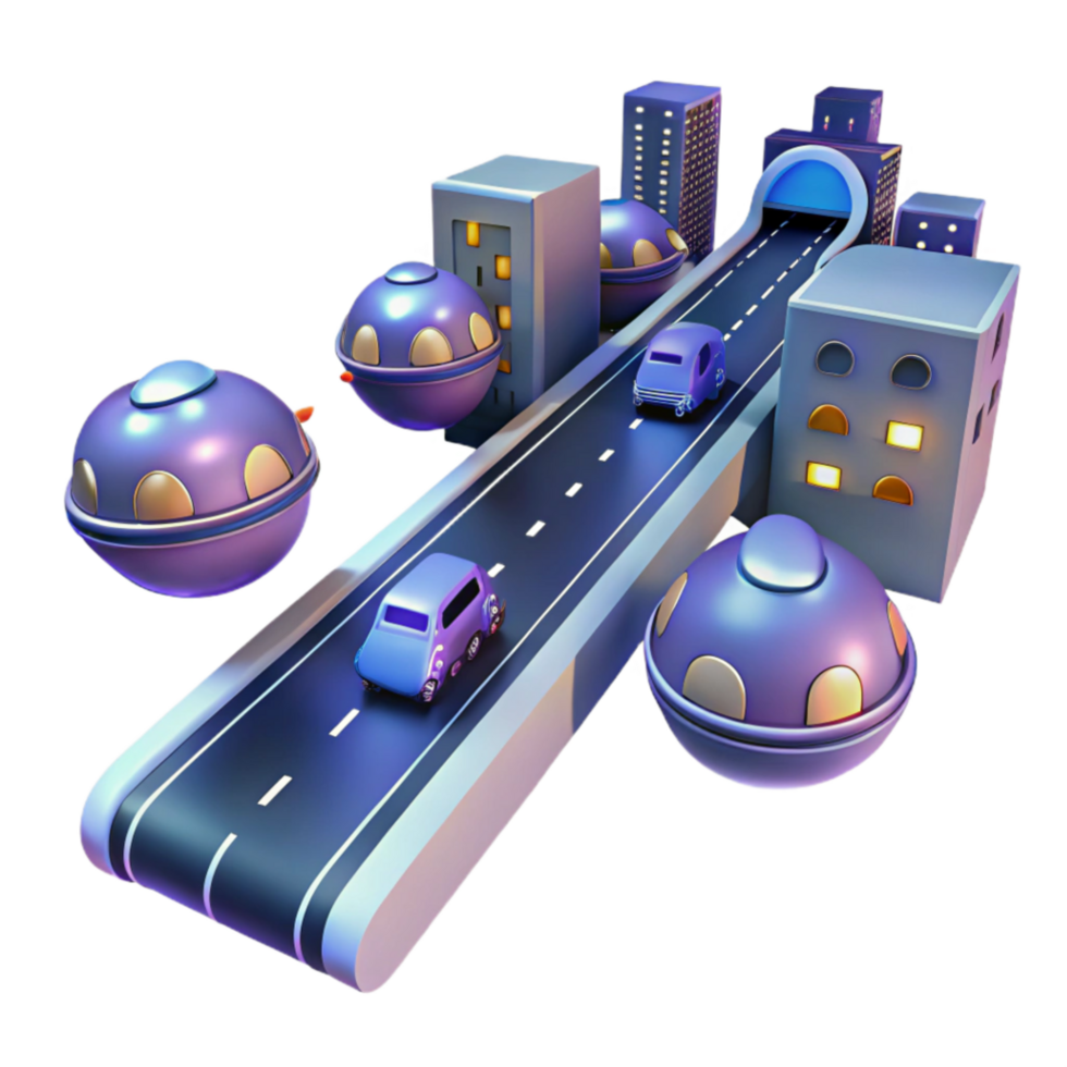 wonderful rustic Futuristic Cityscape Flying Vehicles Elevated Highway authentic png