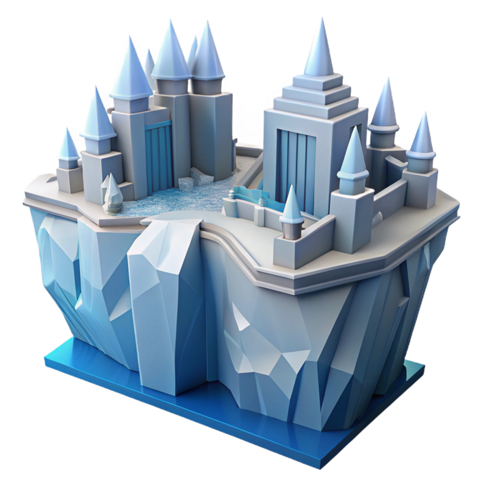 dramatic artistic Ice Castle on Clifftop 3D Render premium png
