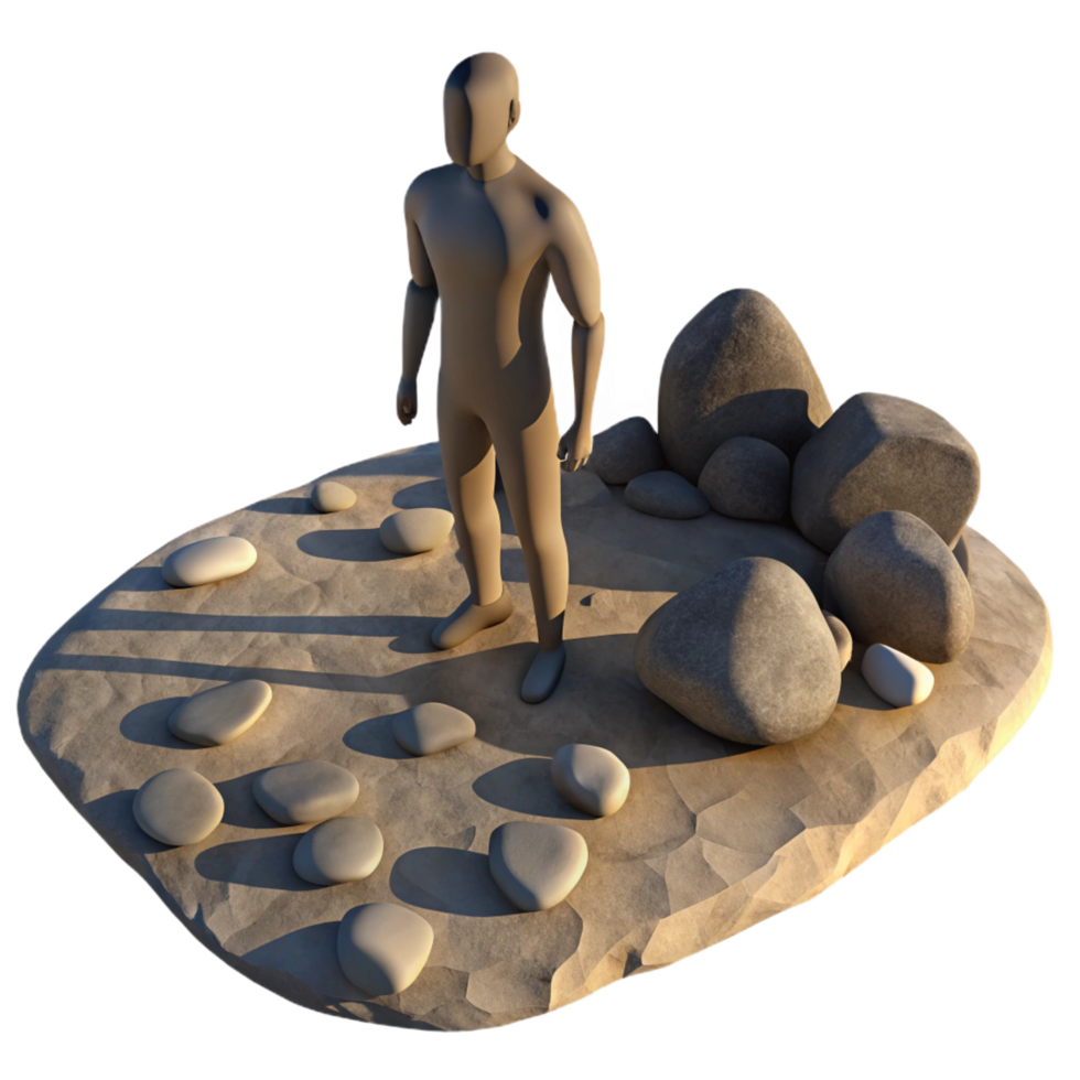 extraordinary rustic Person Standing on Stones and Rocks detailed png