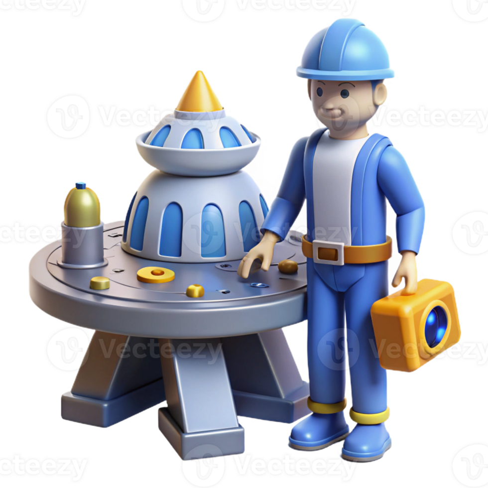 magnificent artistic 3D Render Cartoon Worker and Spaceship 4K png