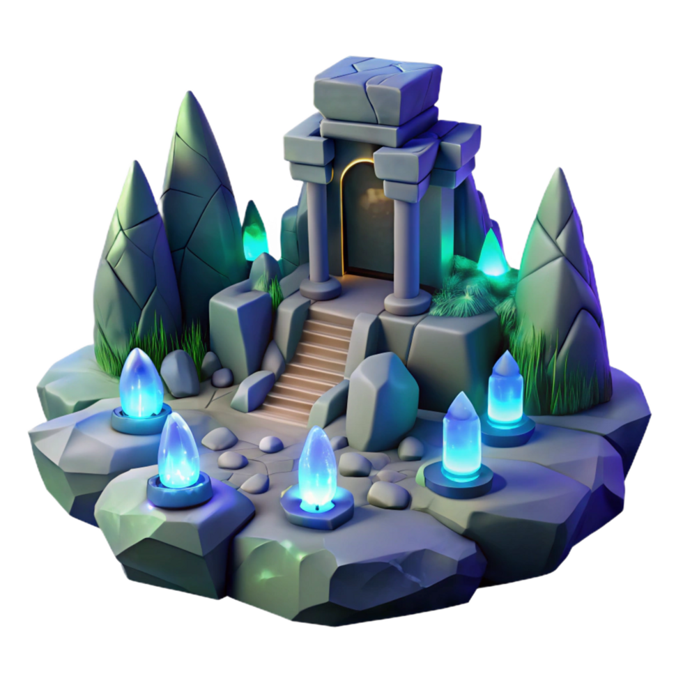 dramatic abstract Mystical Stone Temple 3D Model Fantasy Game Asset detailed png
