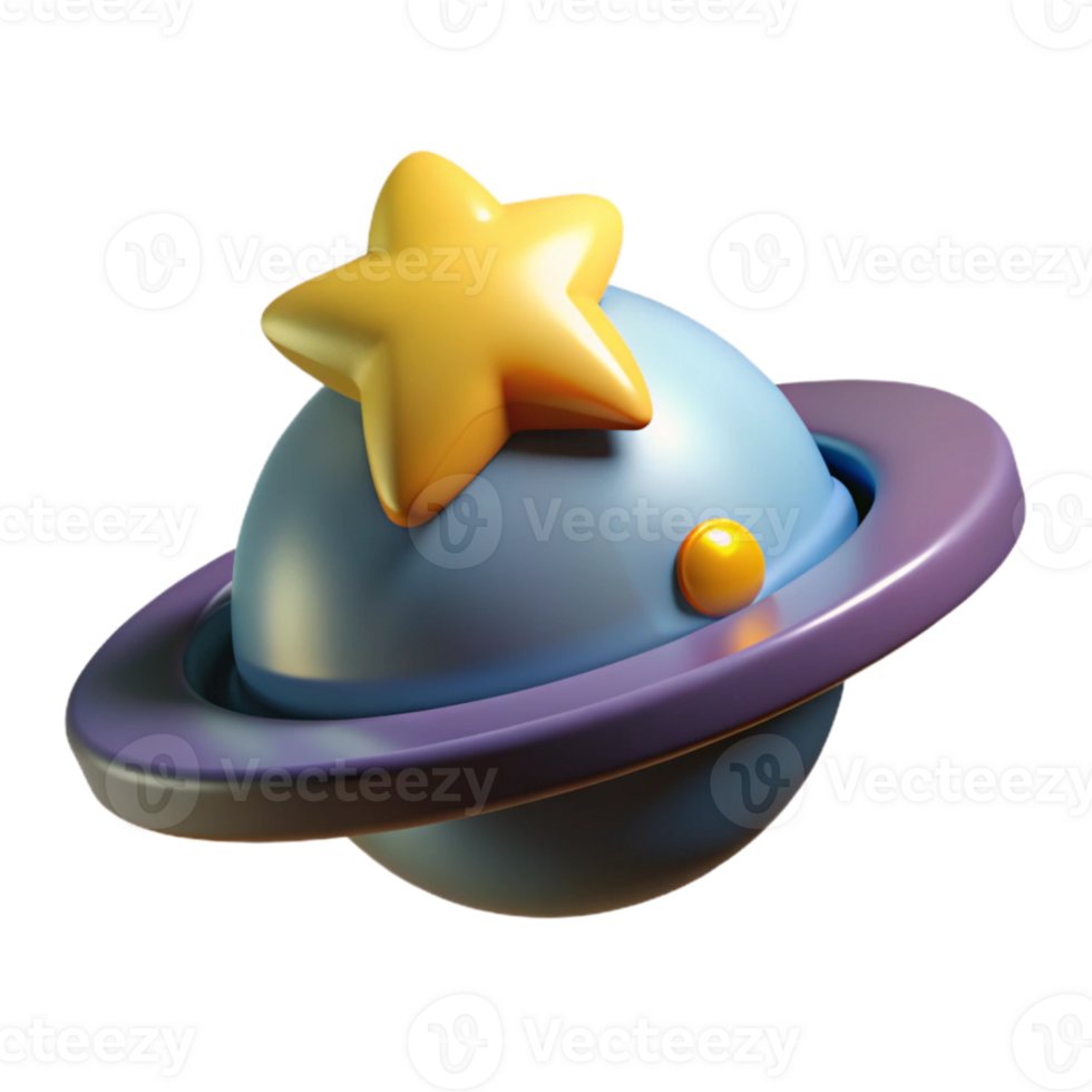 stunning minimalist Cartoon 3D Planet with Star Render original png