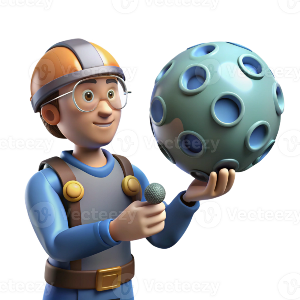 stunning creative 3D Cartoon Worker Holding a Planet Model authentic png