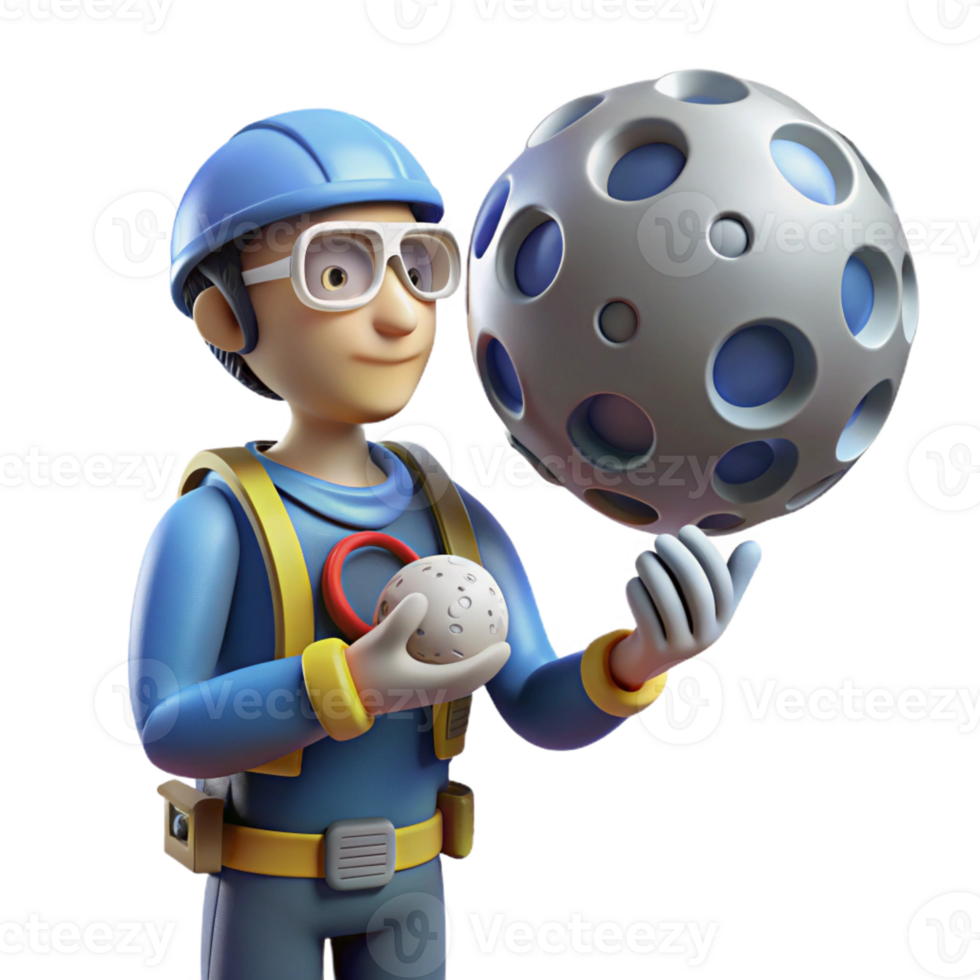 elegant abstract 3D Cartoon Astronaut Exploring Moon high quality png