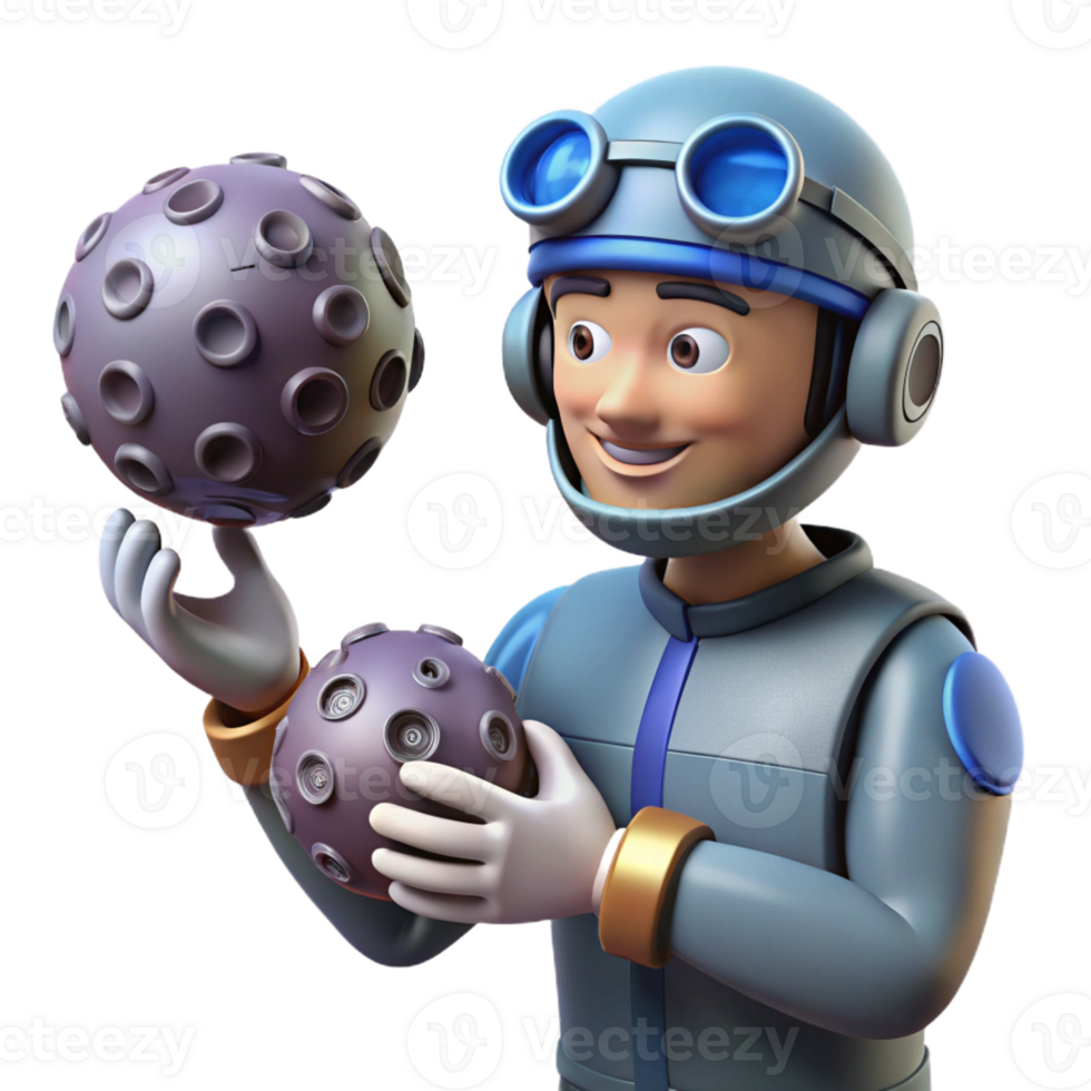 serene contemporary 3D Cartoon Astronaut with Moons 4K png