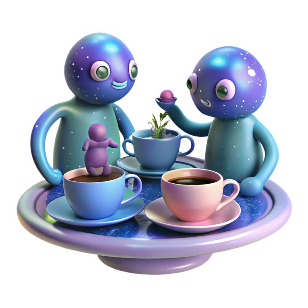 wonderful rustic Cosmic Creatures Enjoying Tea Party genuine png