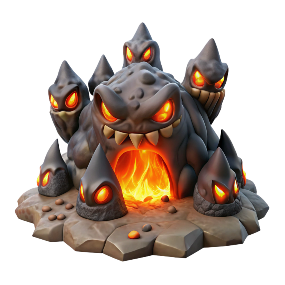 serene contemporary Fiery Monster Cave 3D Render of a Lava Creature Lair 4K png