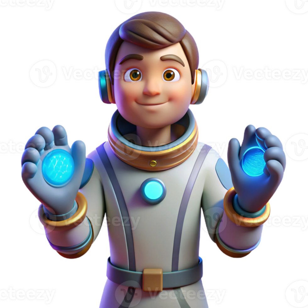 serene abstract 3D Cartoon Astronaut with Glowing Orbs professional png