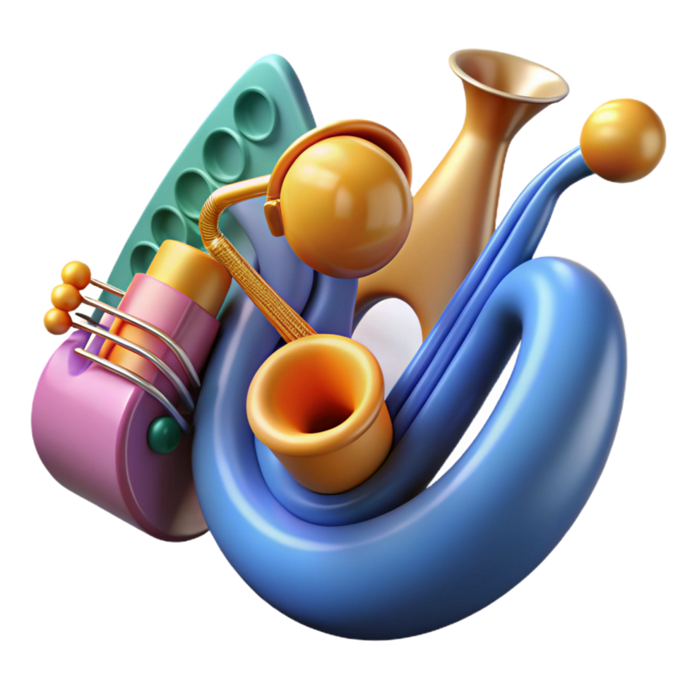 extraordinary artistic Abstract Saxophone 3D Render Colorful, Curvy Design genuine png