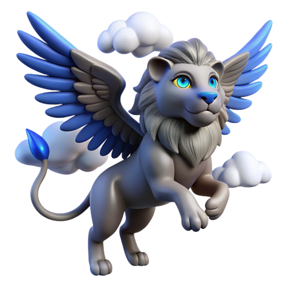 impressive abstract 3D Render Majestic Winged Lion in Flight 4K png