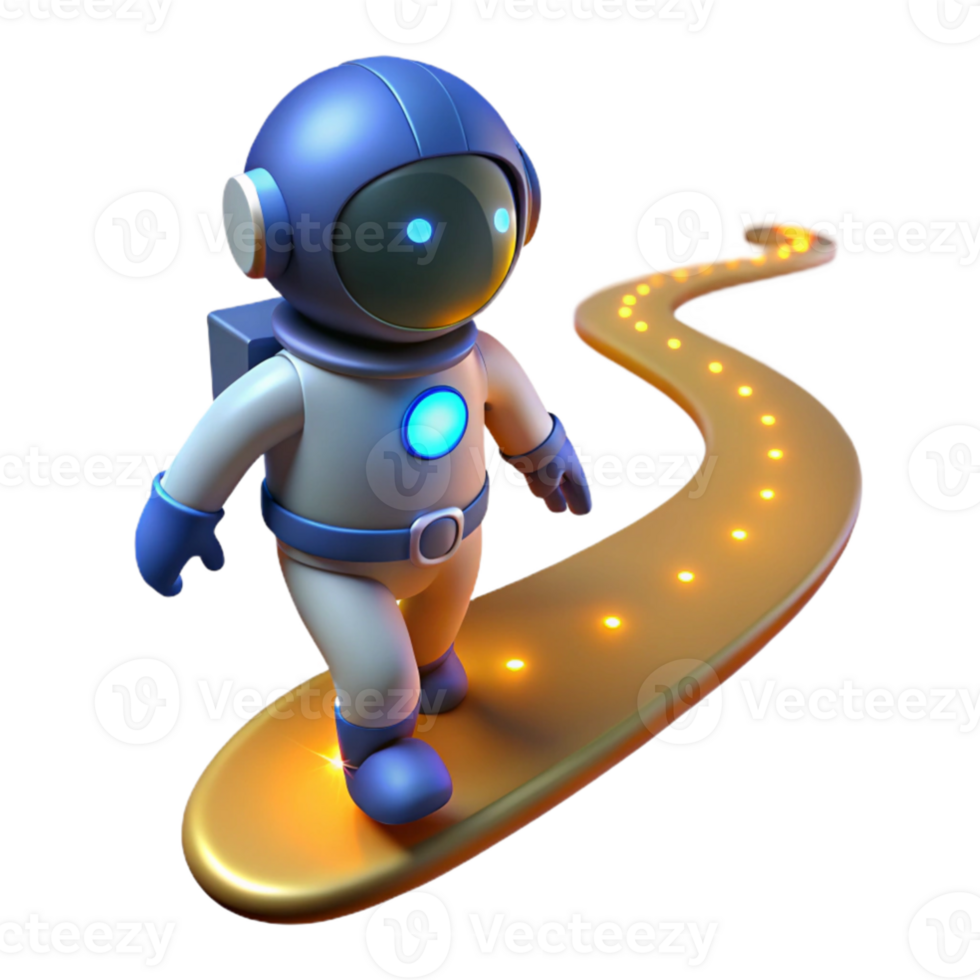 elegant rustic 3D Cartoon Astronaut Walking on Glowing Path original png