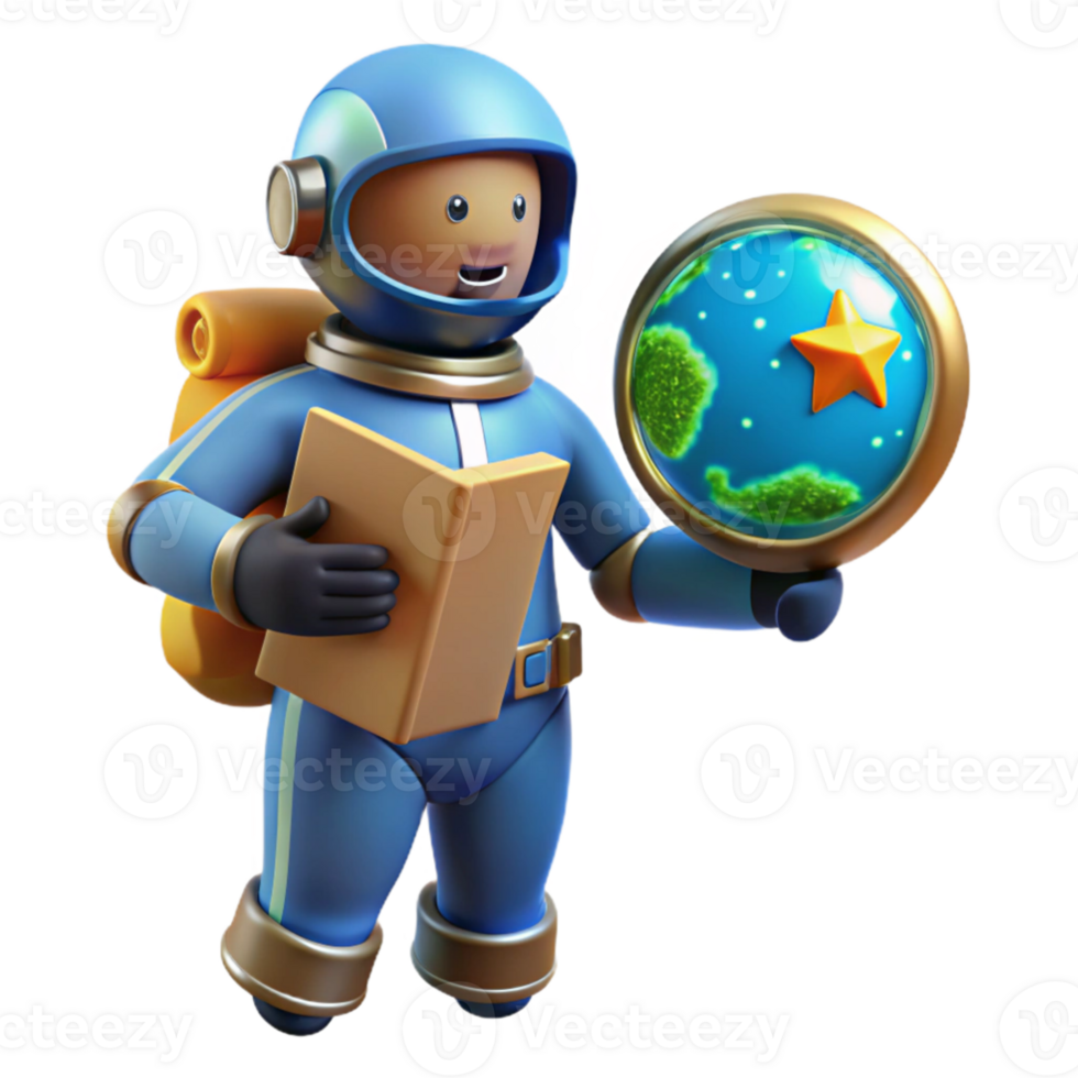 extraordinary classic 3D Astronaut Cartoon Exploring Globe Illustration detailed png