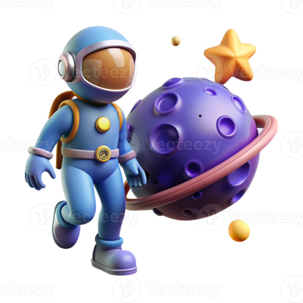 magnificent minimalist 3D Astronaut Exploring Planet premium png