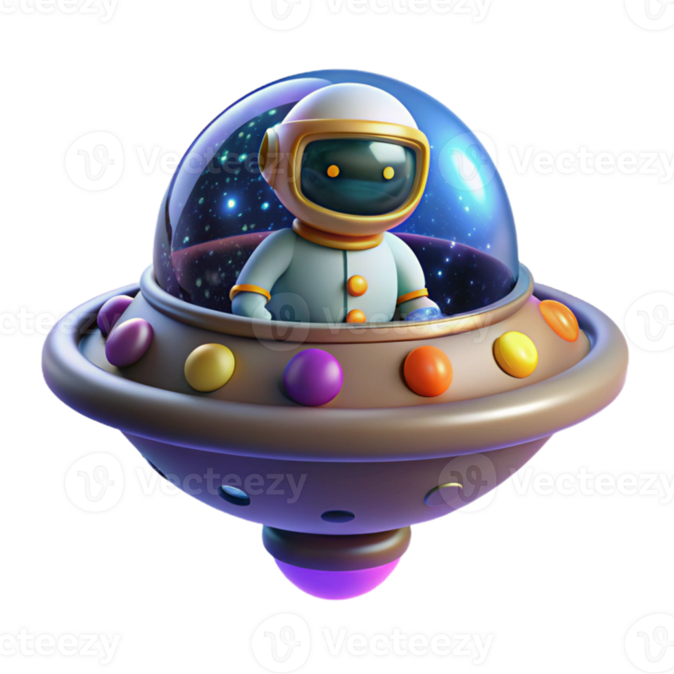 wonderful rustic Cute Astronaut in Flying Saucer 3D Render high resolution png