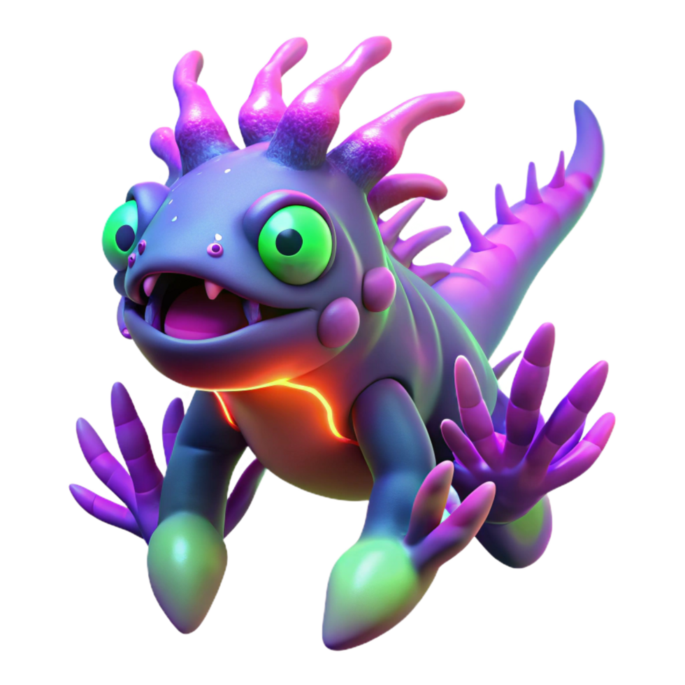 magnificent rustic Neon Lizard 3D Render of Fantasy Creature genuine png