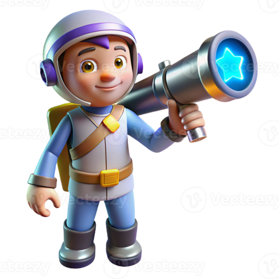 vibrant minimalist 3D Render Cartoon Astronaut with Star Telescope exclusive png