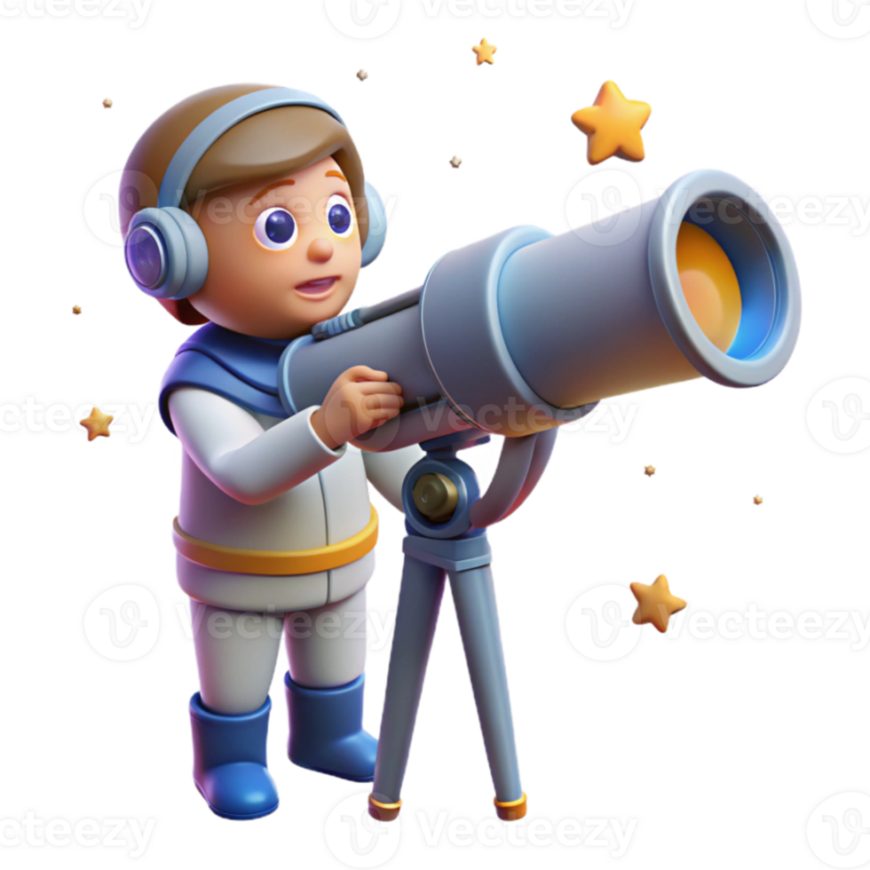 extraordinary modern 3D Illustration Child Astronaut with Telescope premium png