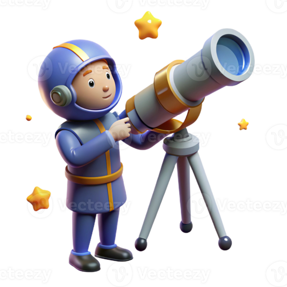 dramatic minimalist 3D Illustration Astronaut Child with Telescope professional png