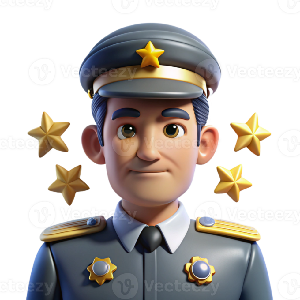 stunning contemporary 3D Cartoon Military Officer Illustration 4K png