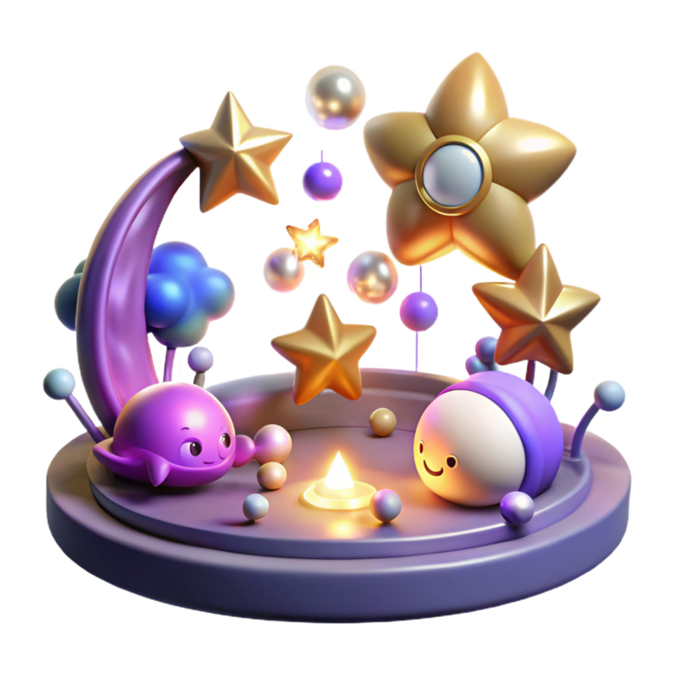 beautiful classic Whimsical Night Scene with Cute Characters detailed png