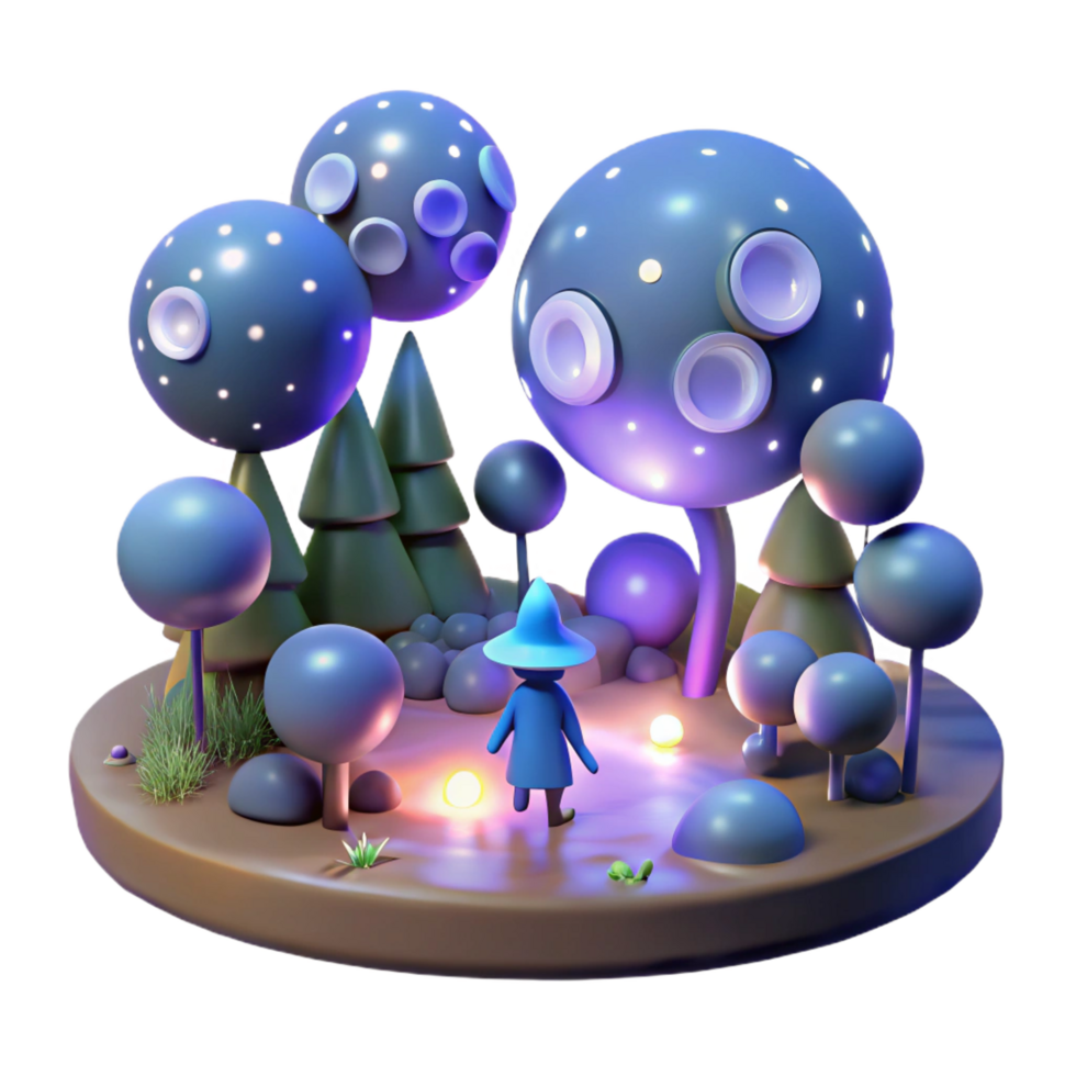 wonderful contemporary Enchanted 3D Forest Magical Trees, Glowing Lights, and a Little Wizard professional png