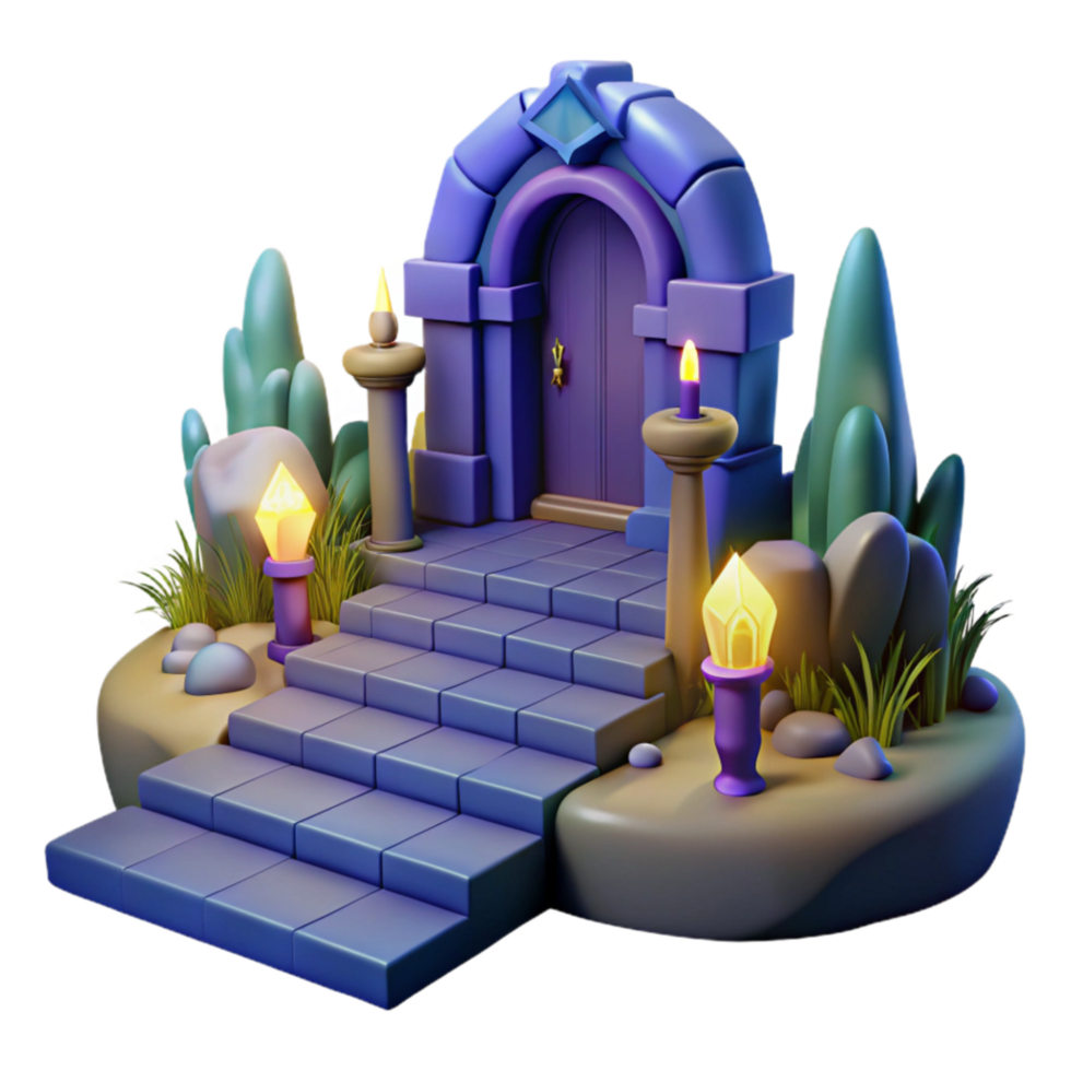 impressive classic Enchanted Portal 3D Render of Mystical Steps and Door professional png
