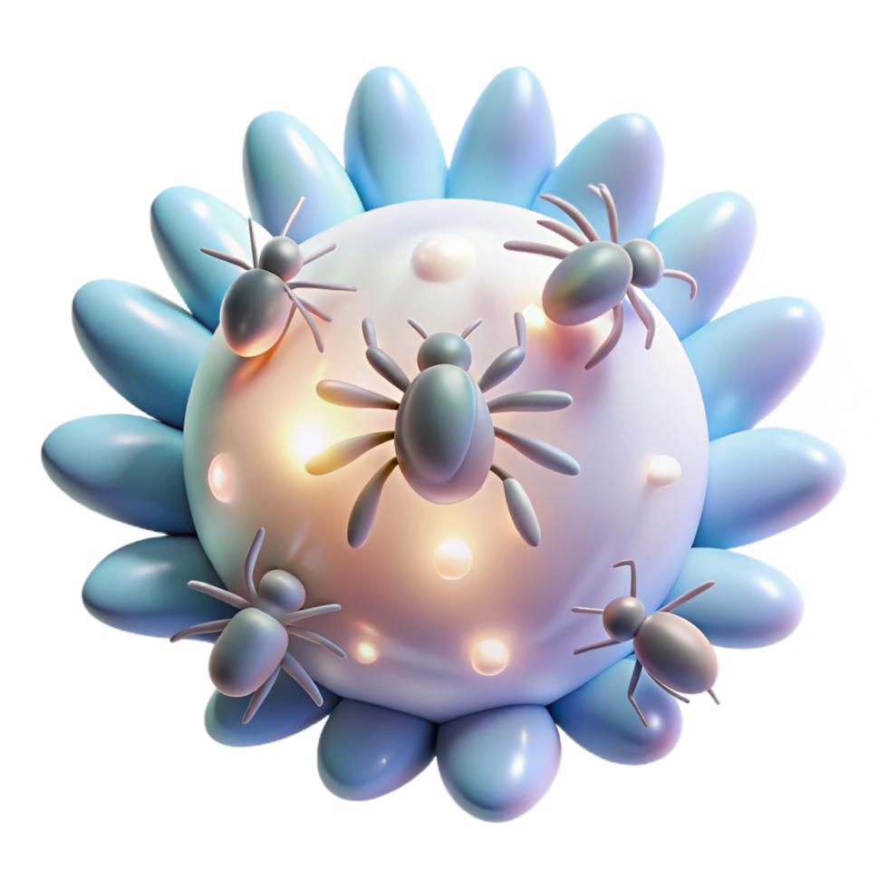 stunning vintage Microscopic Pests Infesting Cell 3D Render 4K png