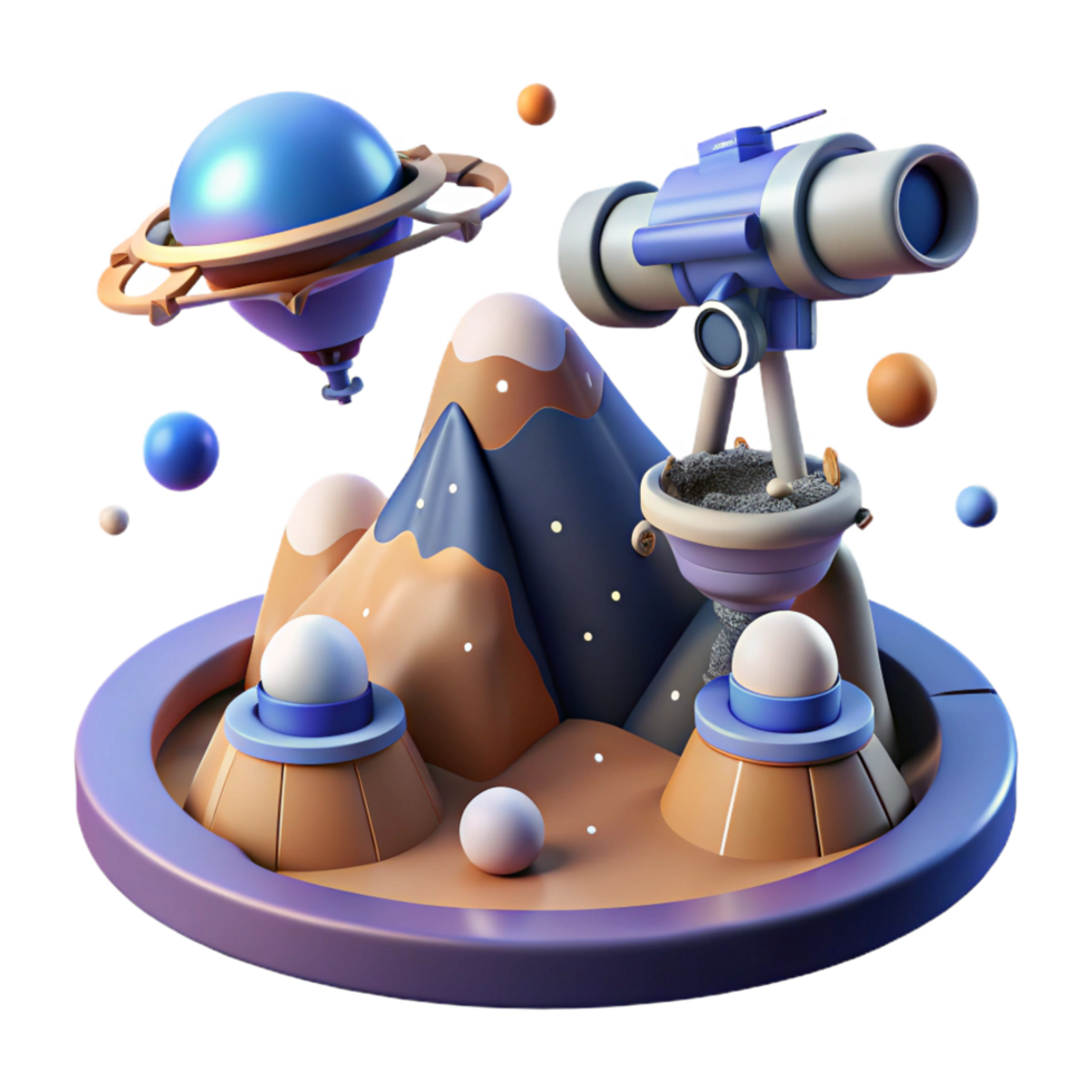 elegant contemporary 3D Render of Celestial Landscape with Telescope professional png