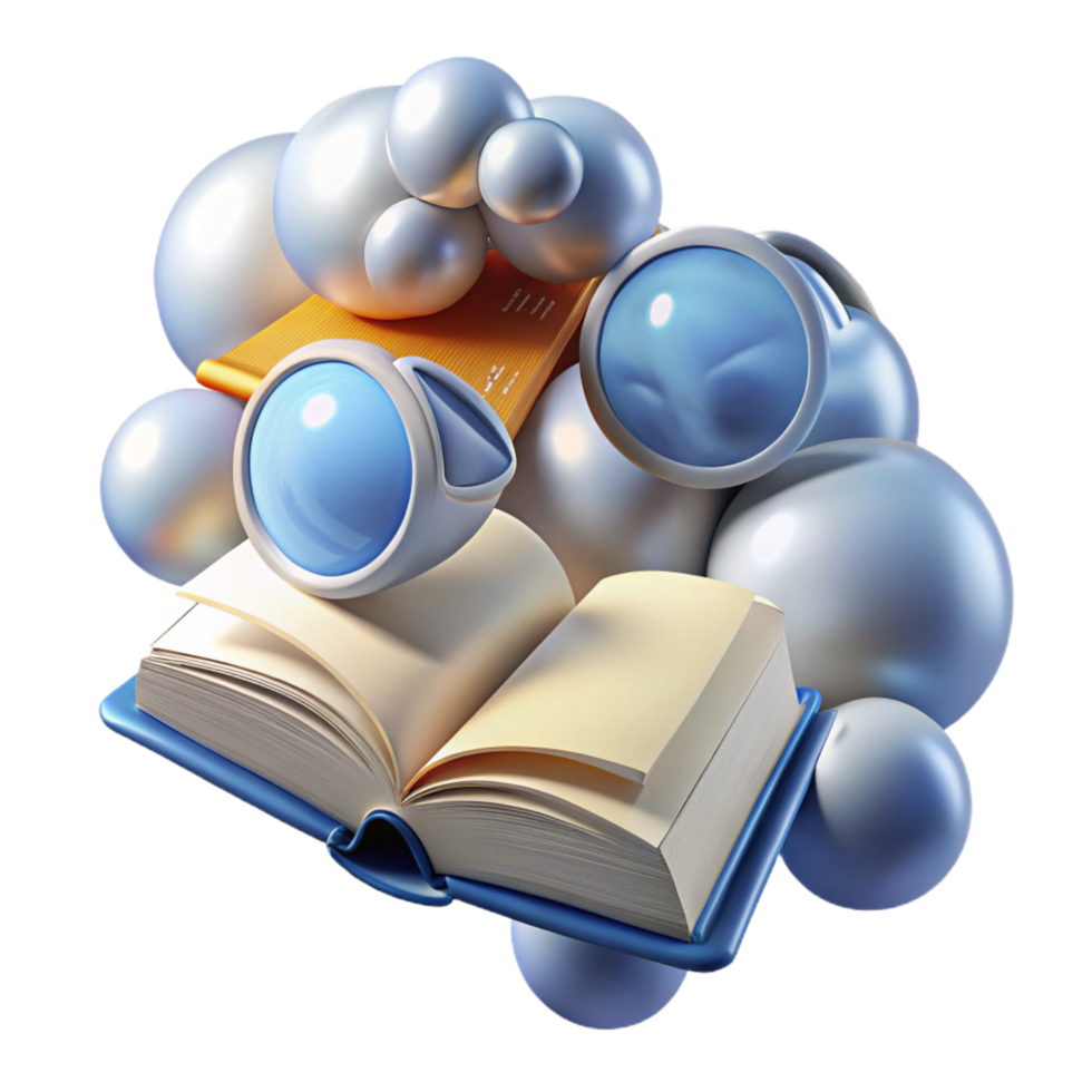extraordinary contemporary Open Book with Magnifying Glasses and Spheres authentic png