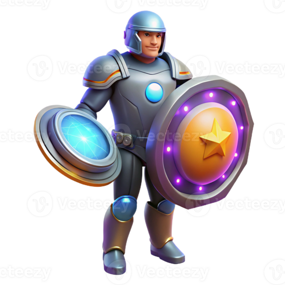 extraordinary classic 3D Illustration Armored Warrior with Shield detailed png