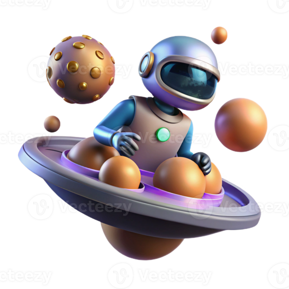 wonderful classic 3D Render Astronaut in Spaceship with Planets original png