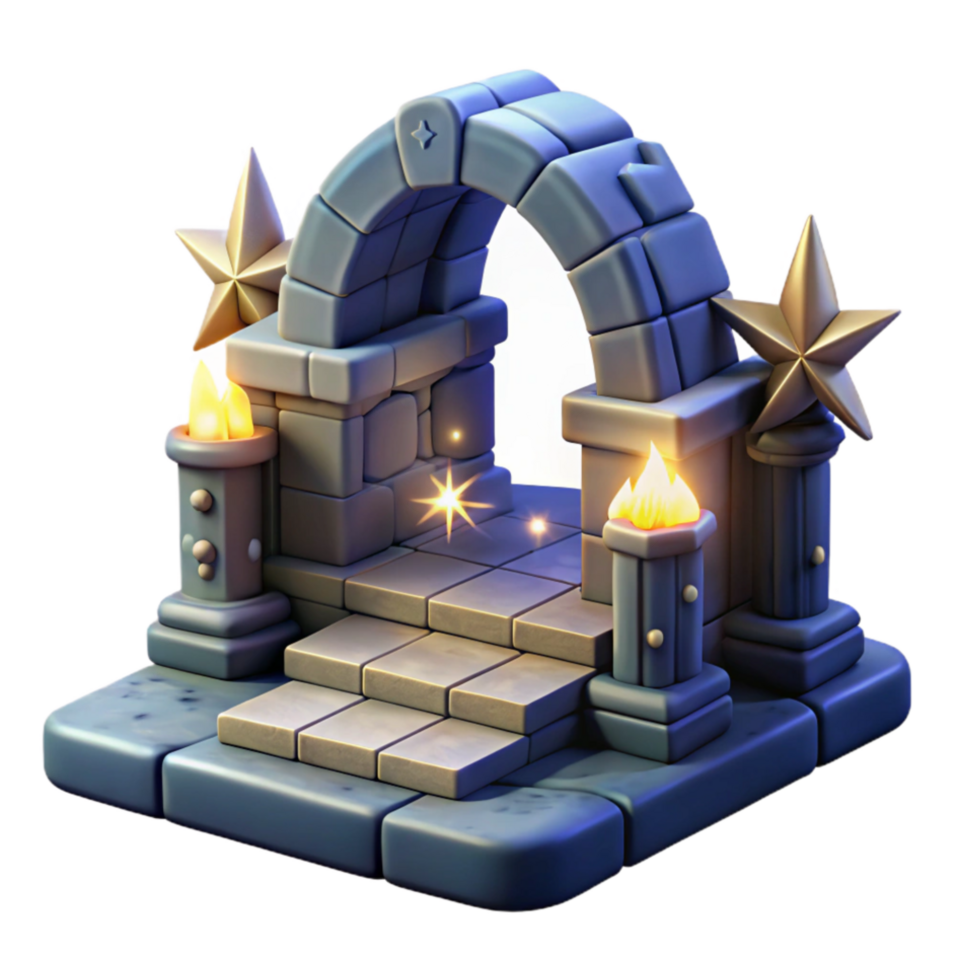 serene abstract Stone Archway with Stars and Flames 3D Render original png