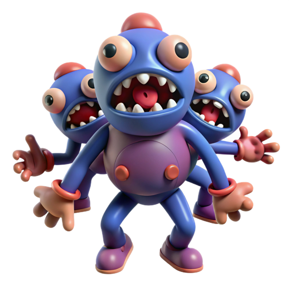 magnificent modern Three-Headed Monster Cartoon Character Design premium png