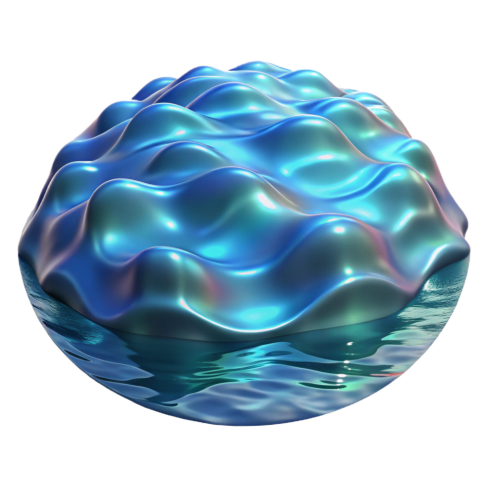 magnificent artistic Abstract Iridescent Waves 3D Render of Fluid, Organic Form high resolution png