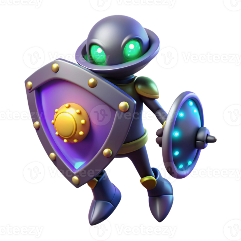 dramatic contemporary 3D Render of a Cute Robot Knight detailed png